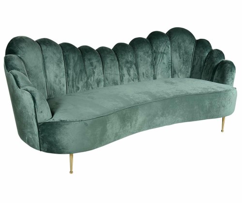 Glamour Sofa 4 zieleń, muszelka w welurowym obiciu