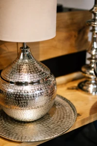 Deluxe Lampa stołowa srebrna, aluminiowa podstawa bez abażuru