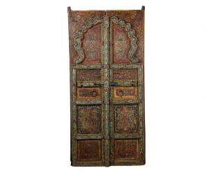 Antique Panel drzwi drewniane z metalowymi okuciami