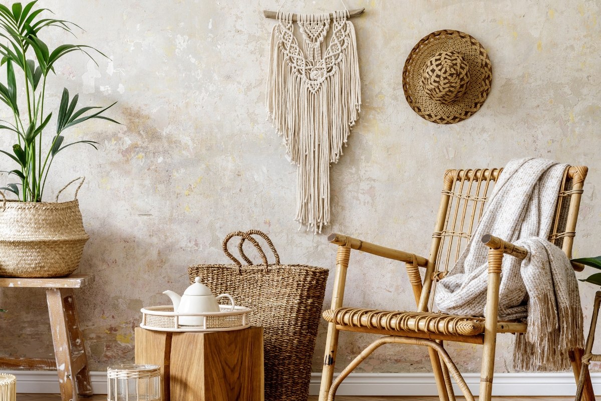 Styl boho we wnętrzu – naturalne materiały, plecionki i ciepłe faktury